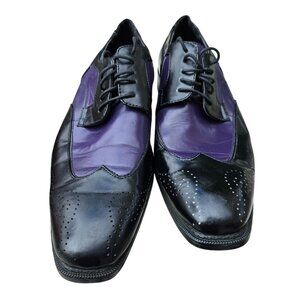 Mens Bolano Purple & Black Leather Oxford Dress Shoes Wing Tip Size 11 JJ4101
